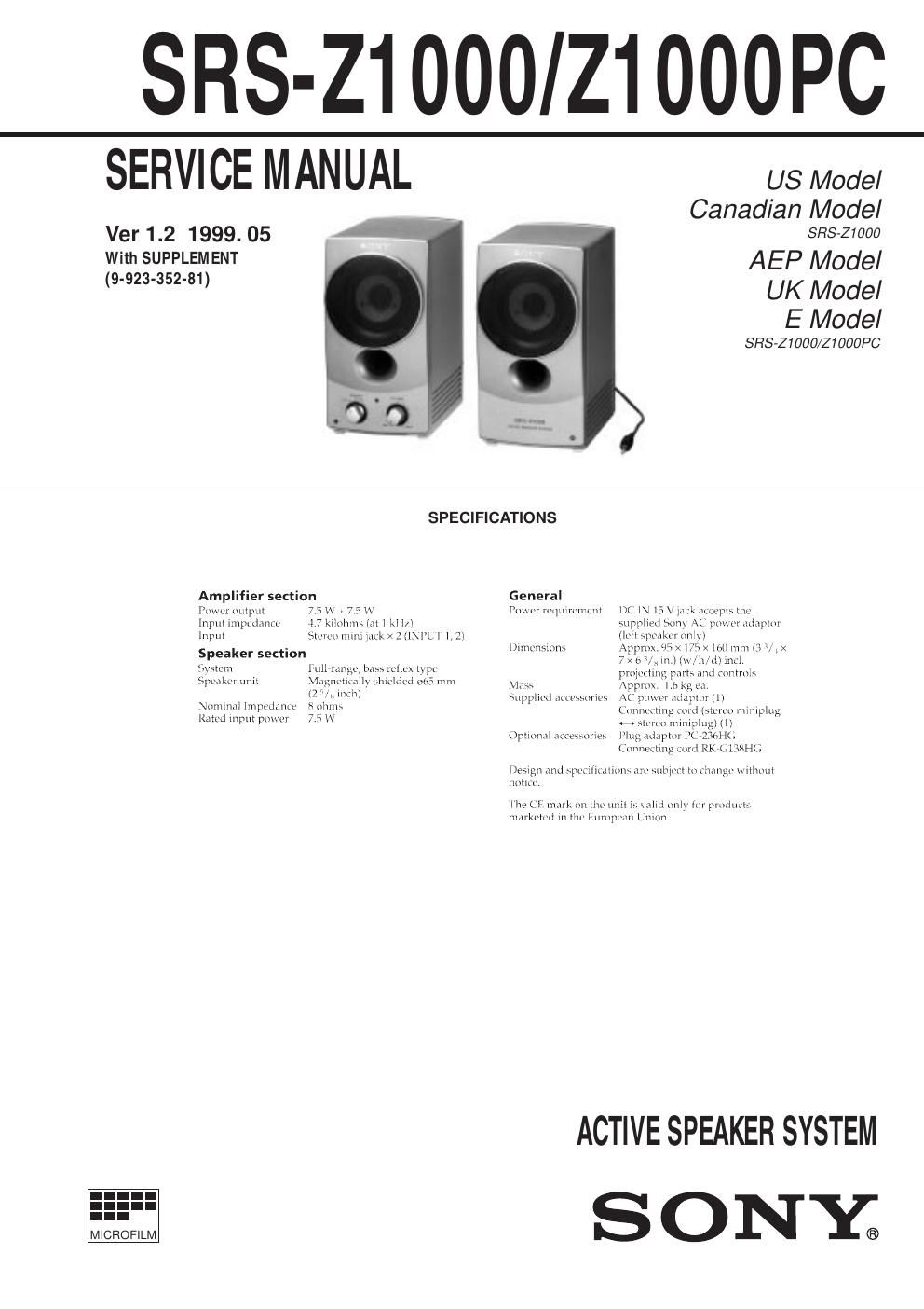 sony srs z 1000 service manual