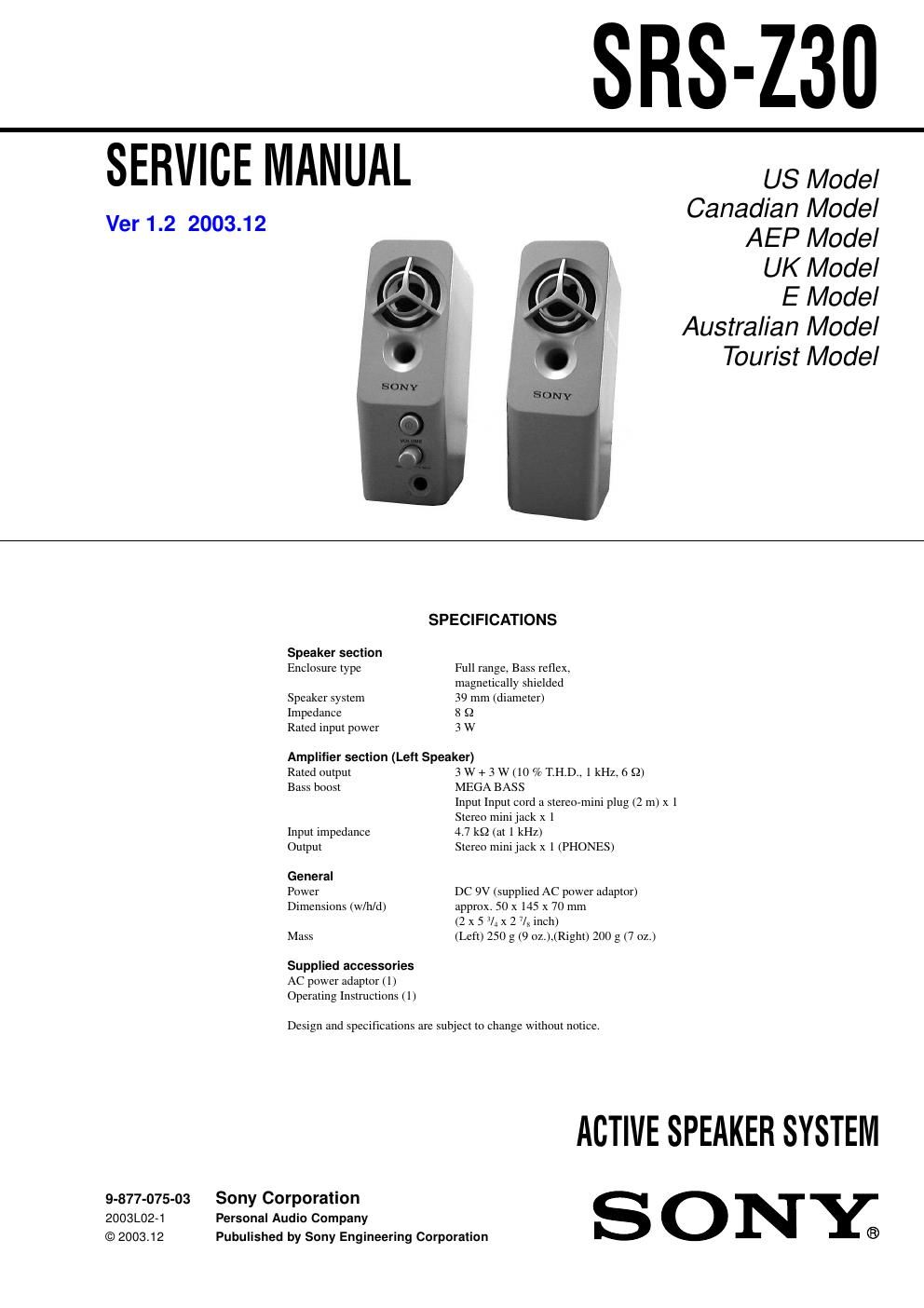 sony srs z 30 service manual