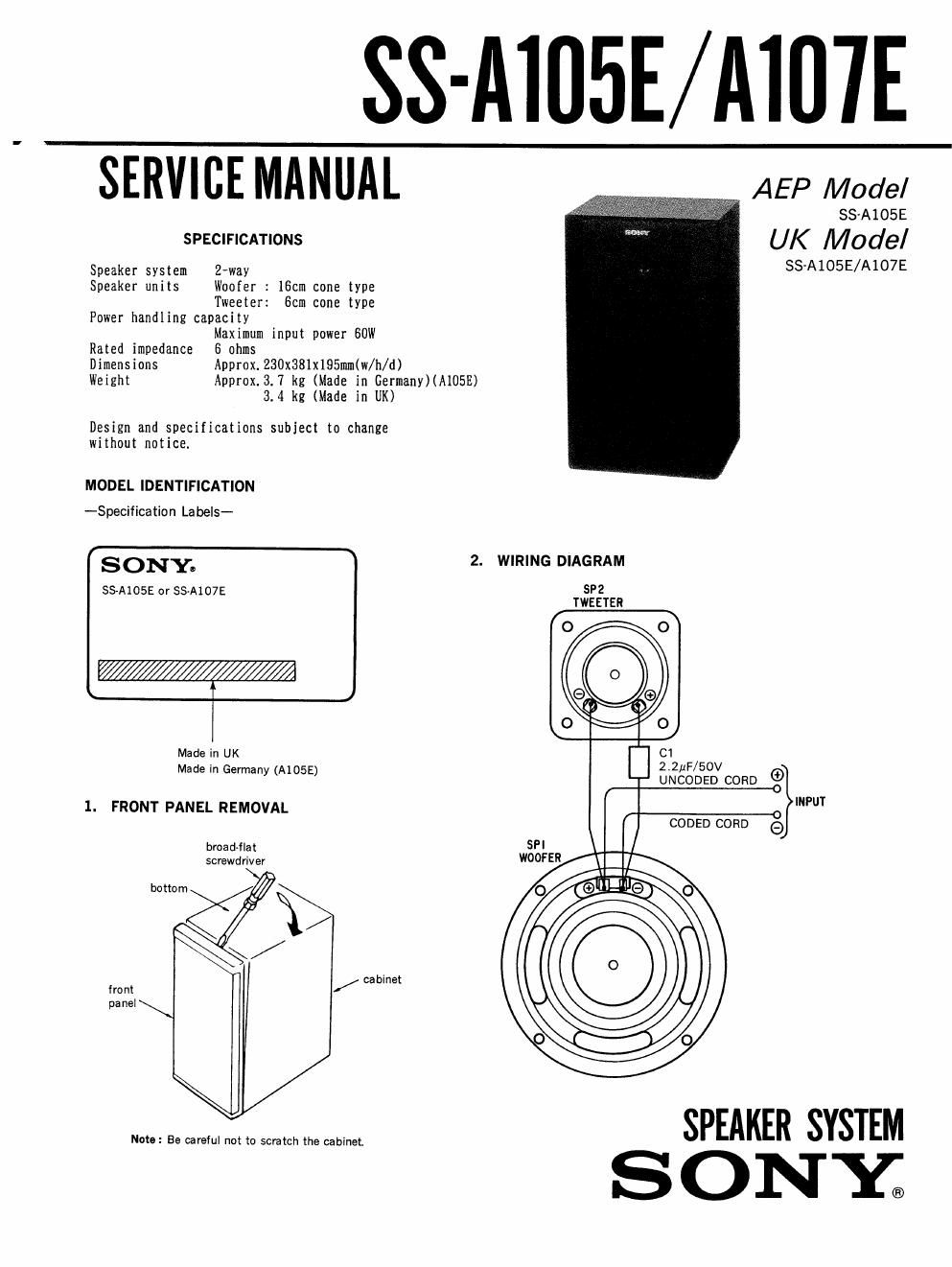 sony ss a 105 e service manual