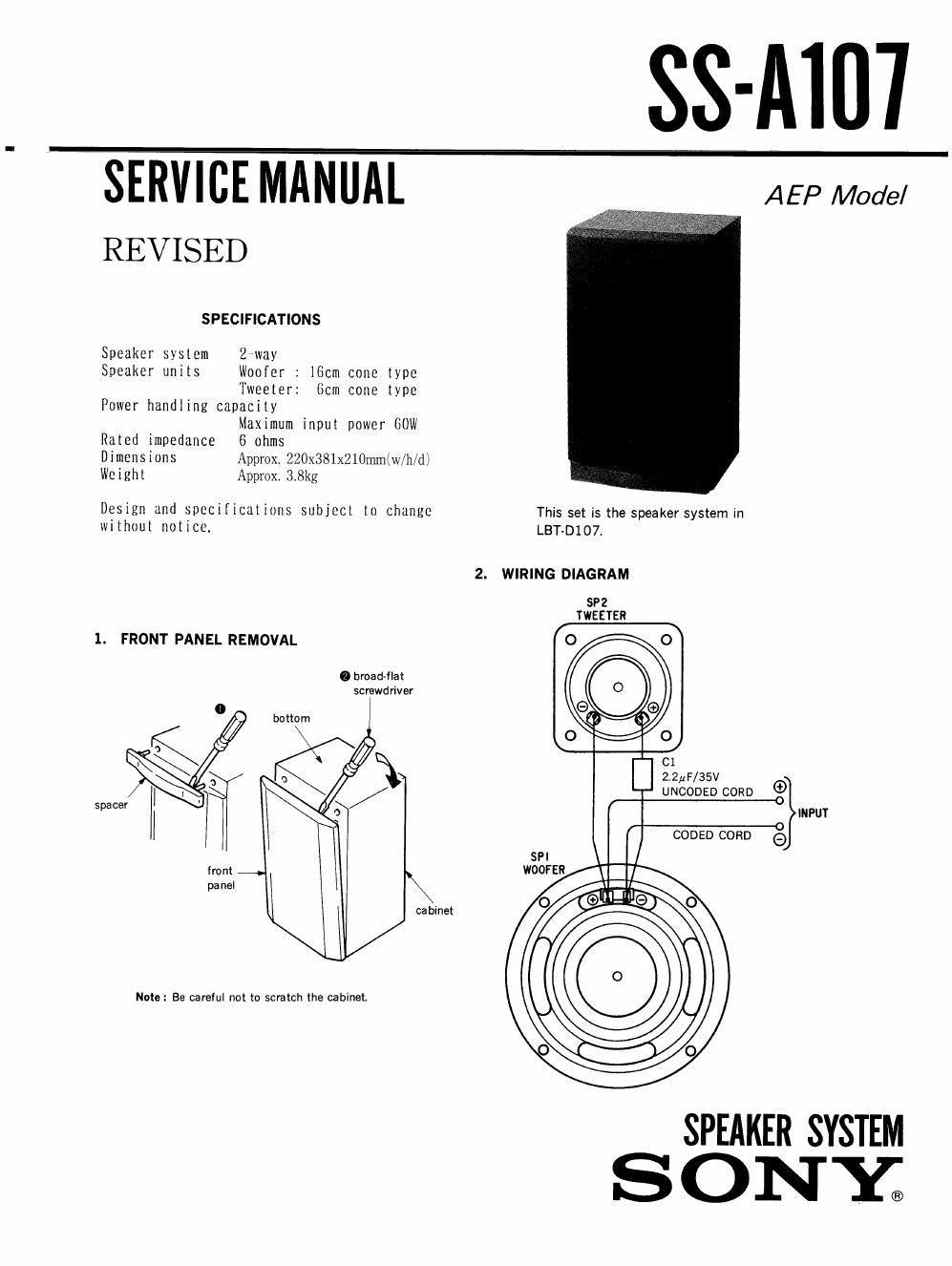 sony ss a 107 service manual