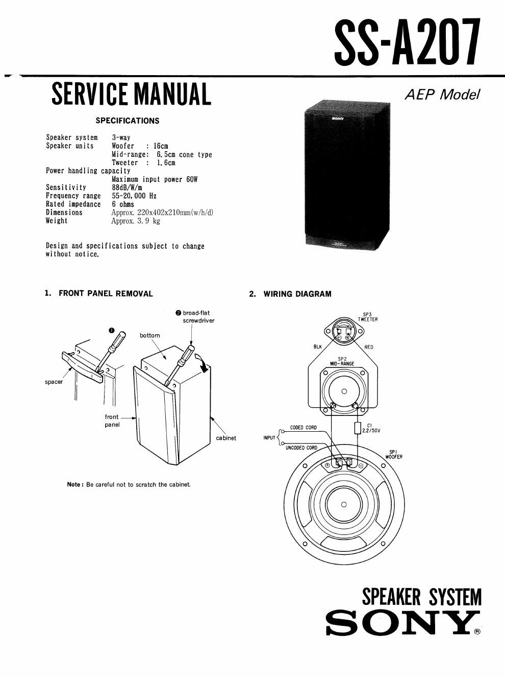 sony ss a 207 service manual