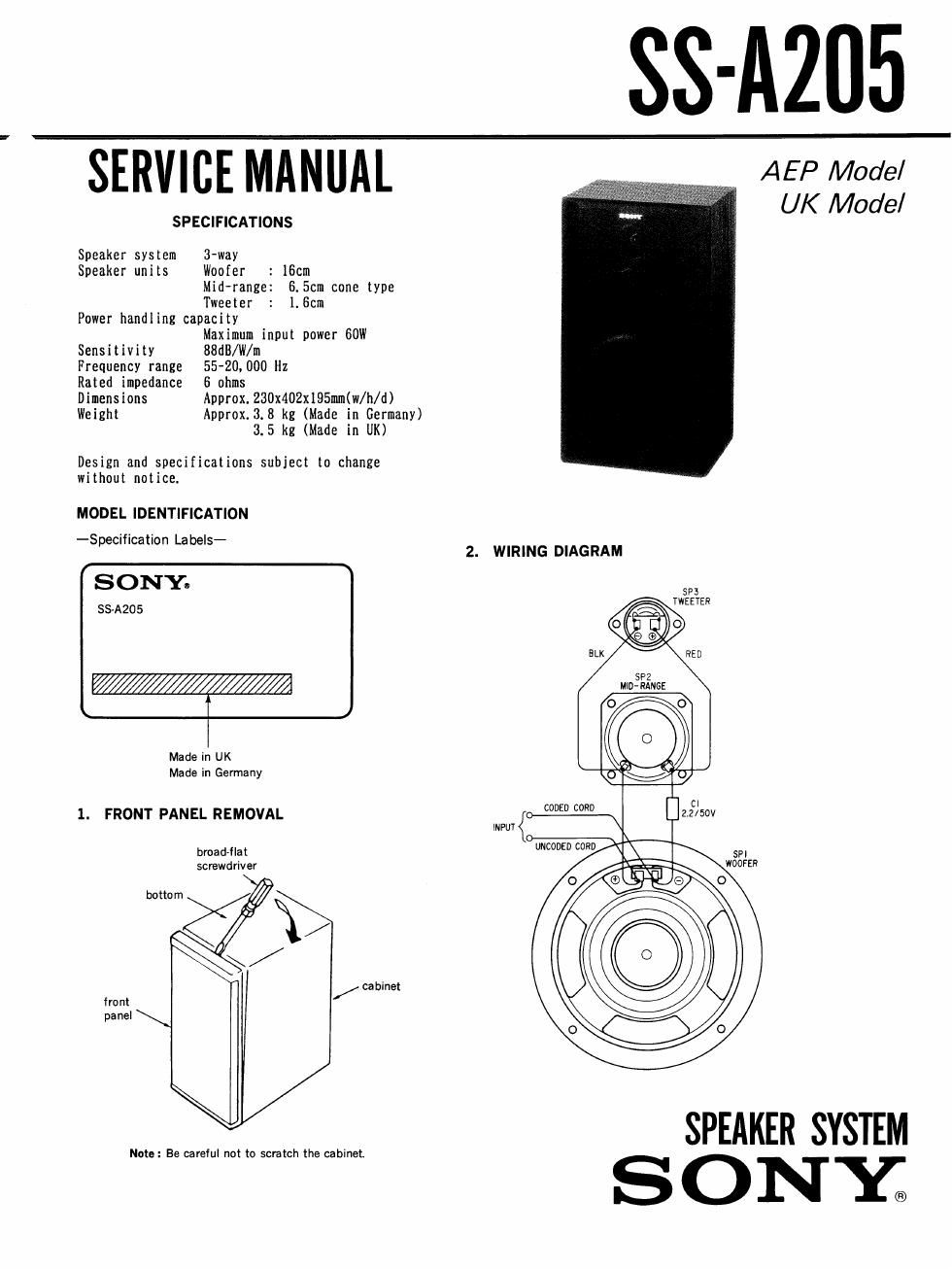 sony ss a 250 service manual