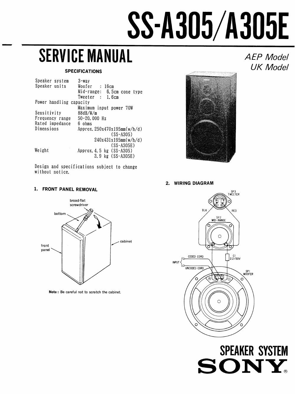 sony ss a 305 e service manual