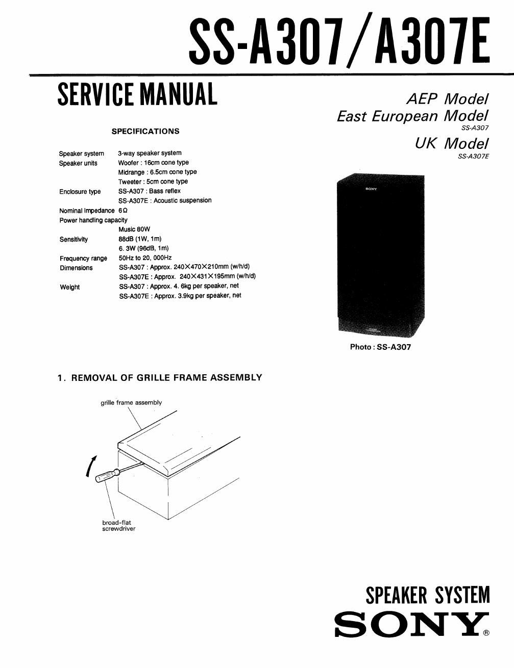 sony ss a 307 e service manual