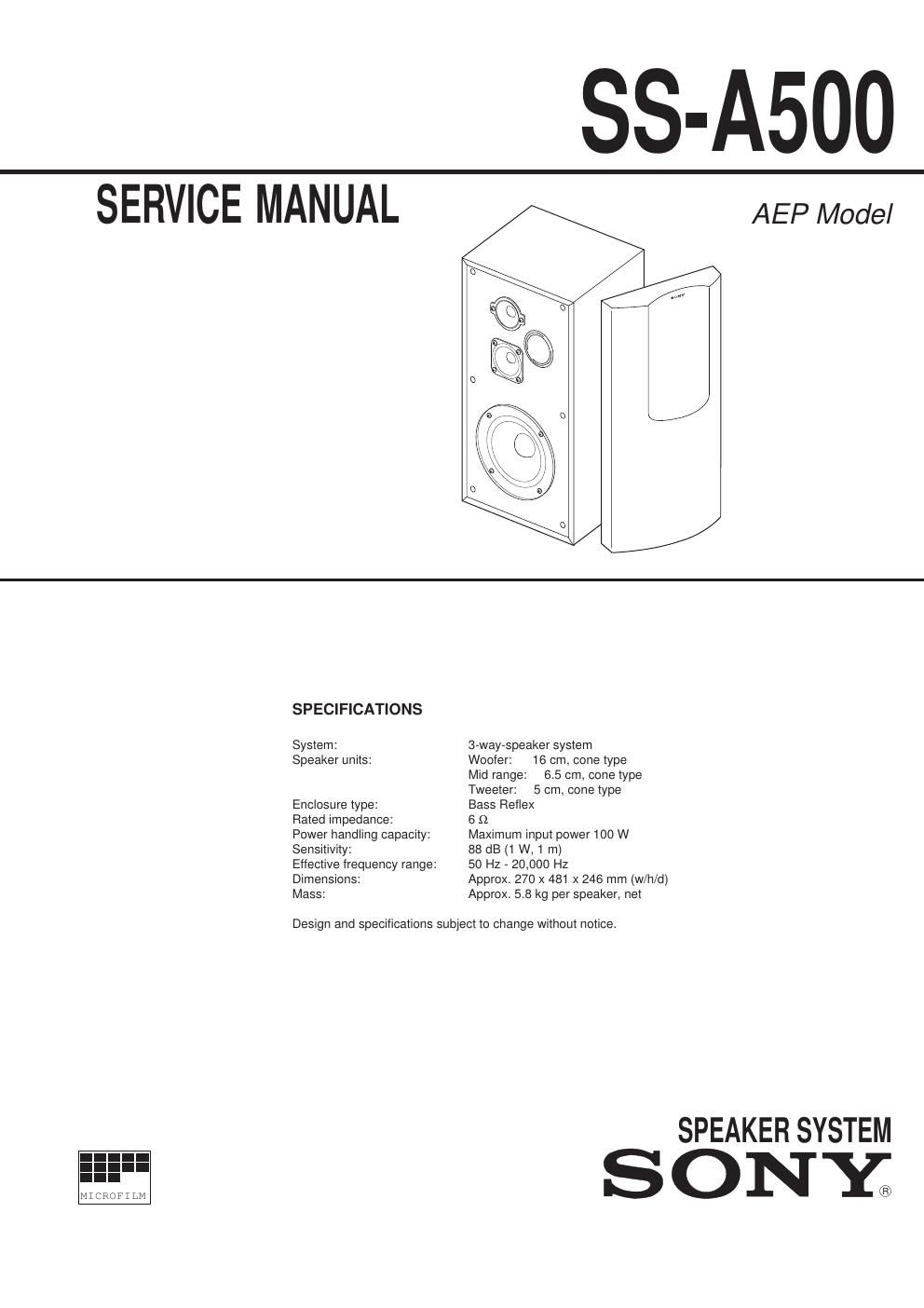 sony ss a 500 service manual