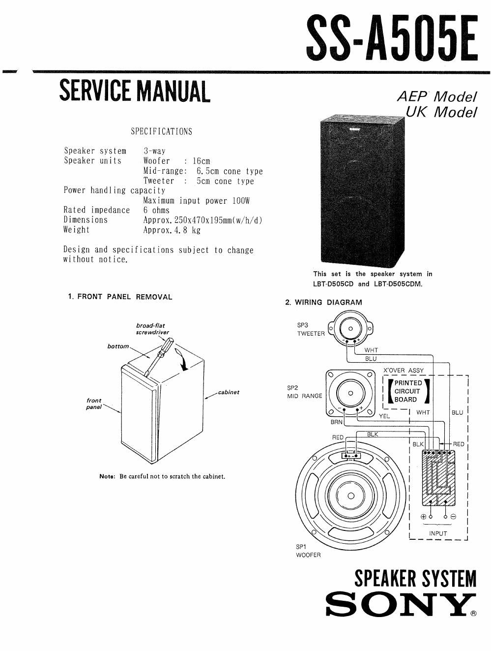 sony ss a 505 e service manual