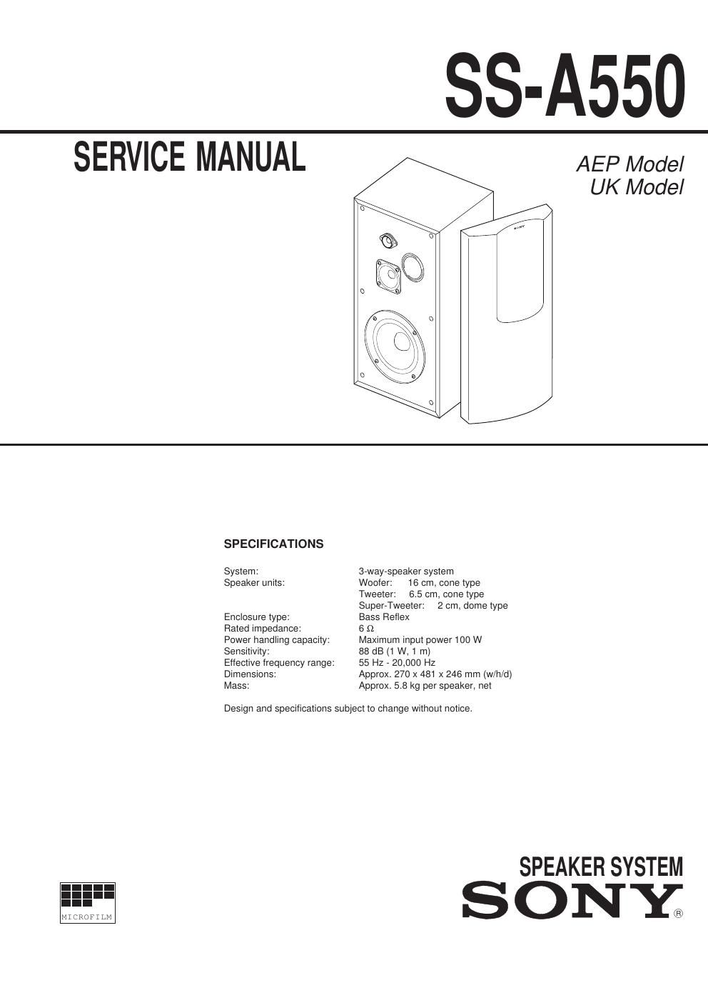 sony ss a 550 service manual