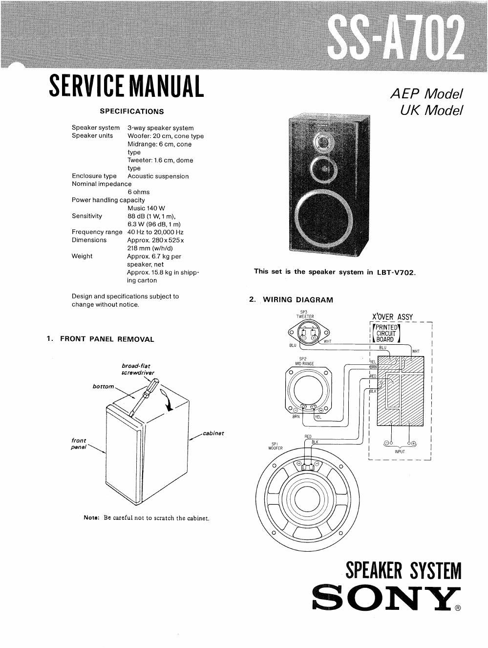 sony ss a 702 service manual