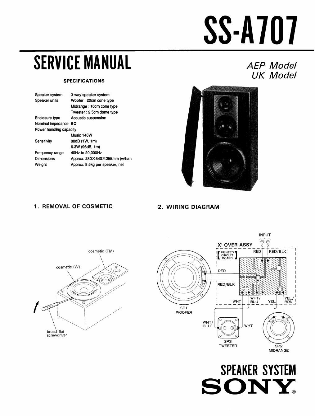 sony ss a 707 service manual