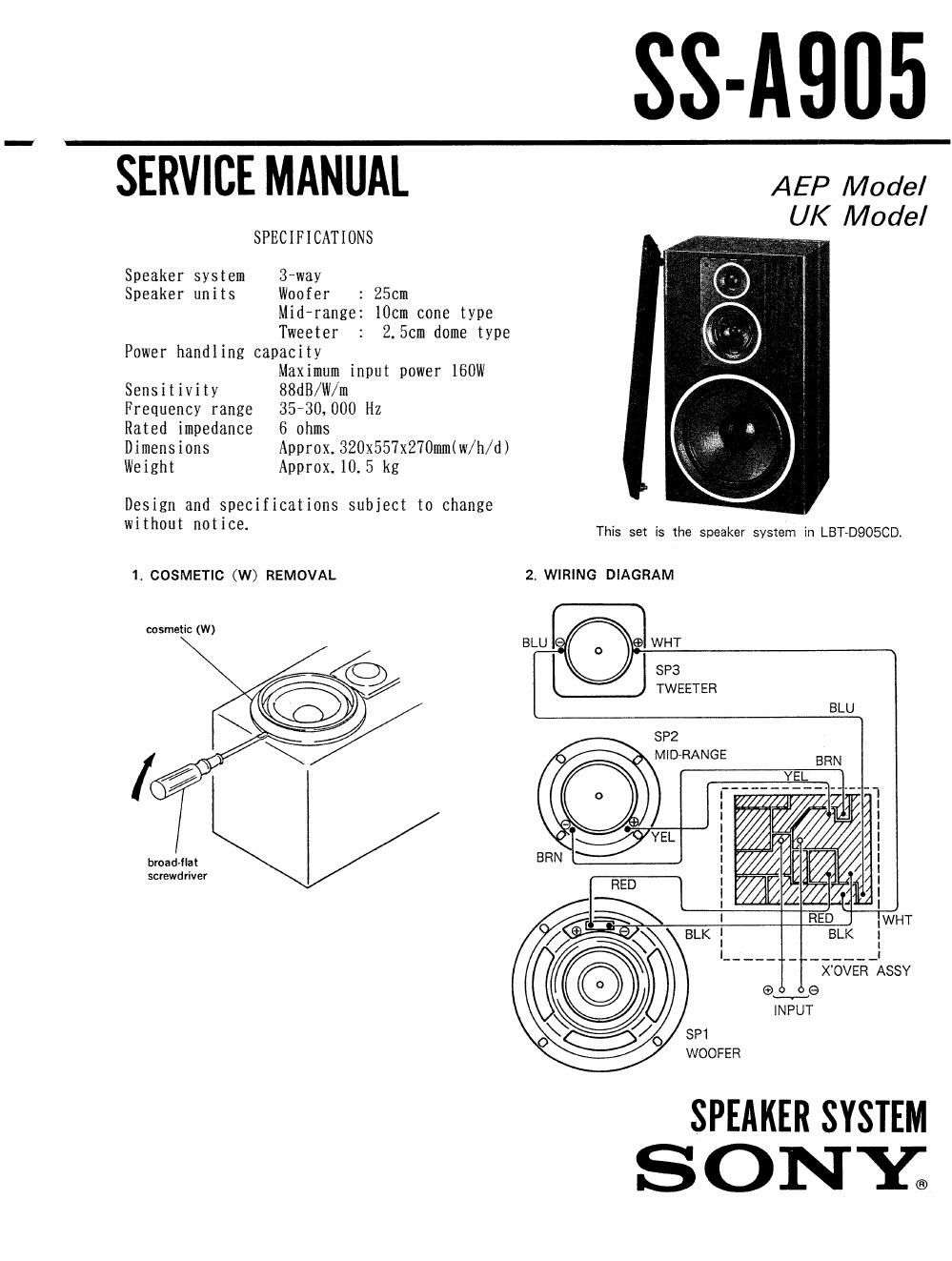 sony ss a 905 service manual