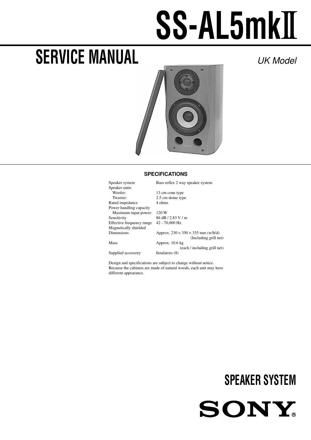 sony ss al 5 mk2 service manual