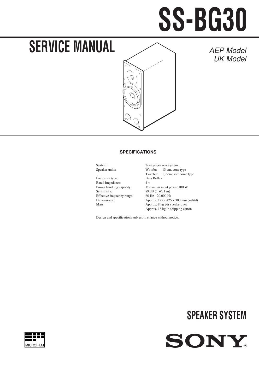 sony ss bg 30 service manual