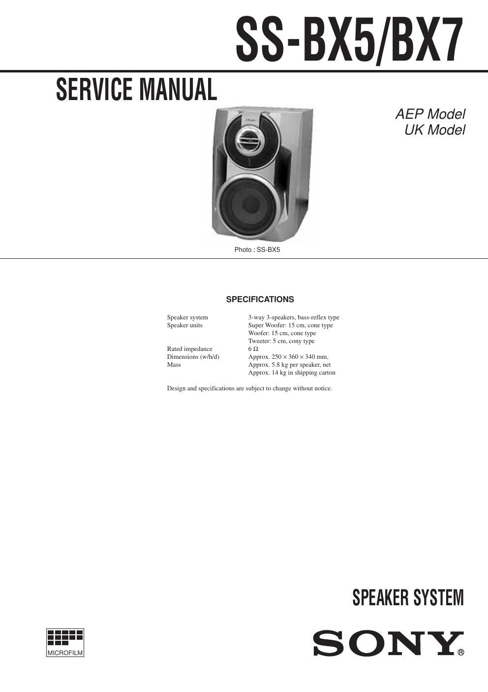 sony ss bx 5 service manual