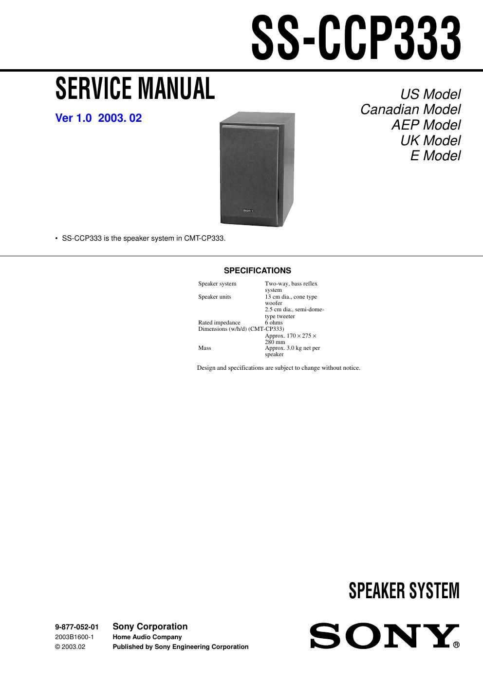 sony ss ccp 333 service manual