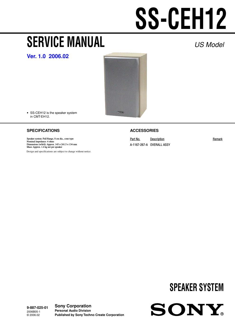 sony ss ceh 12 service manual