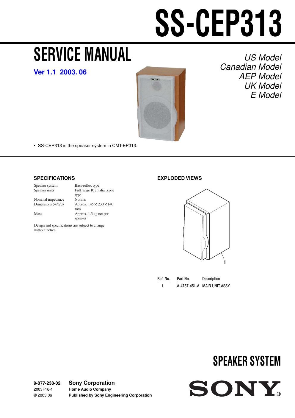 sony ss cep 313 service manual