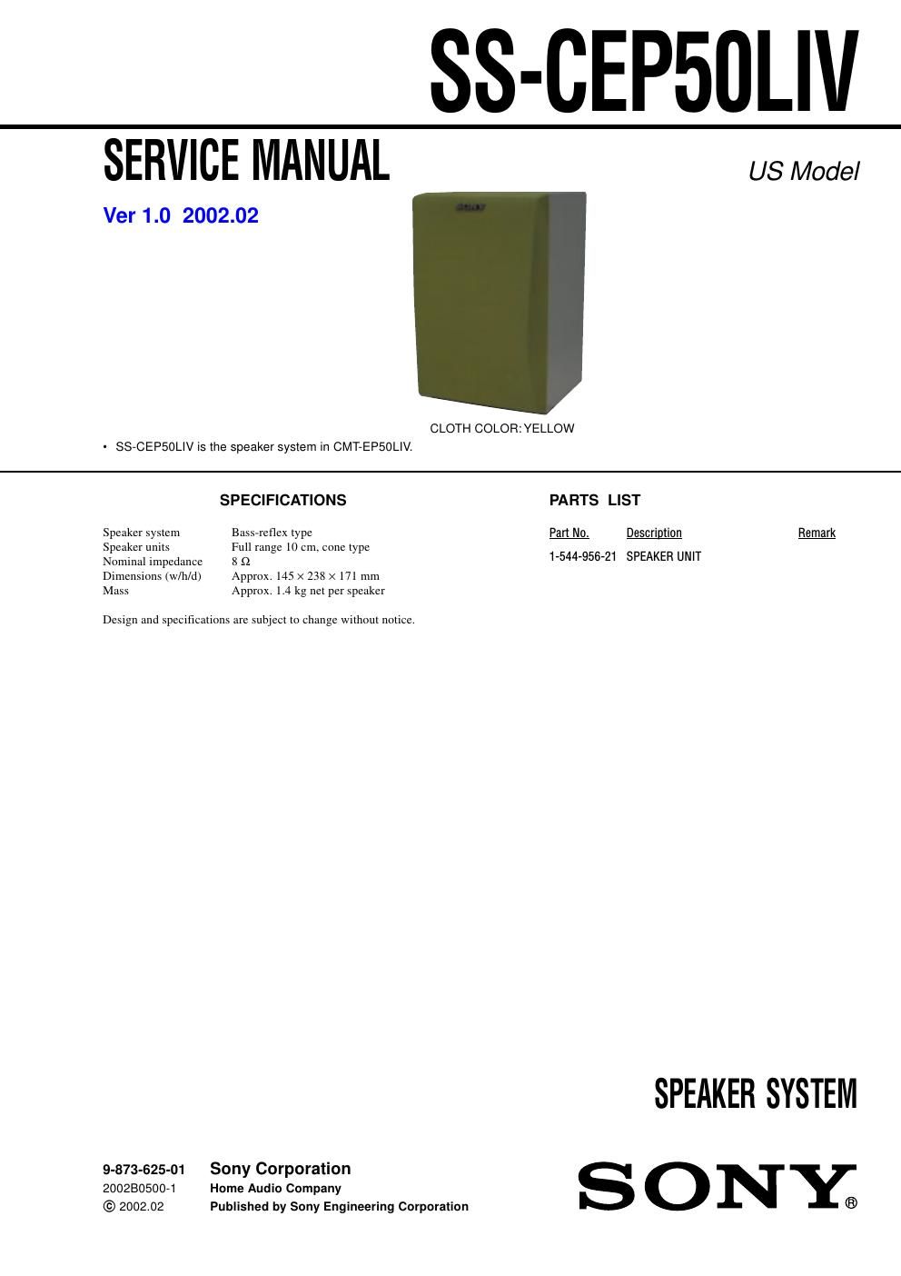 sony ss cep 50 liv service manual