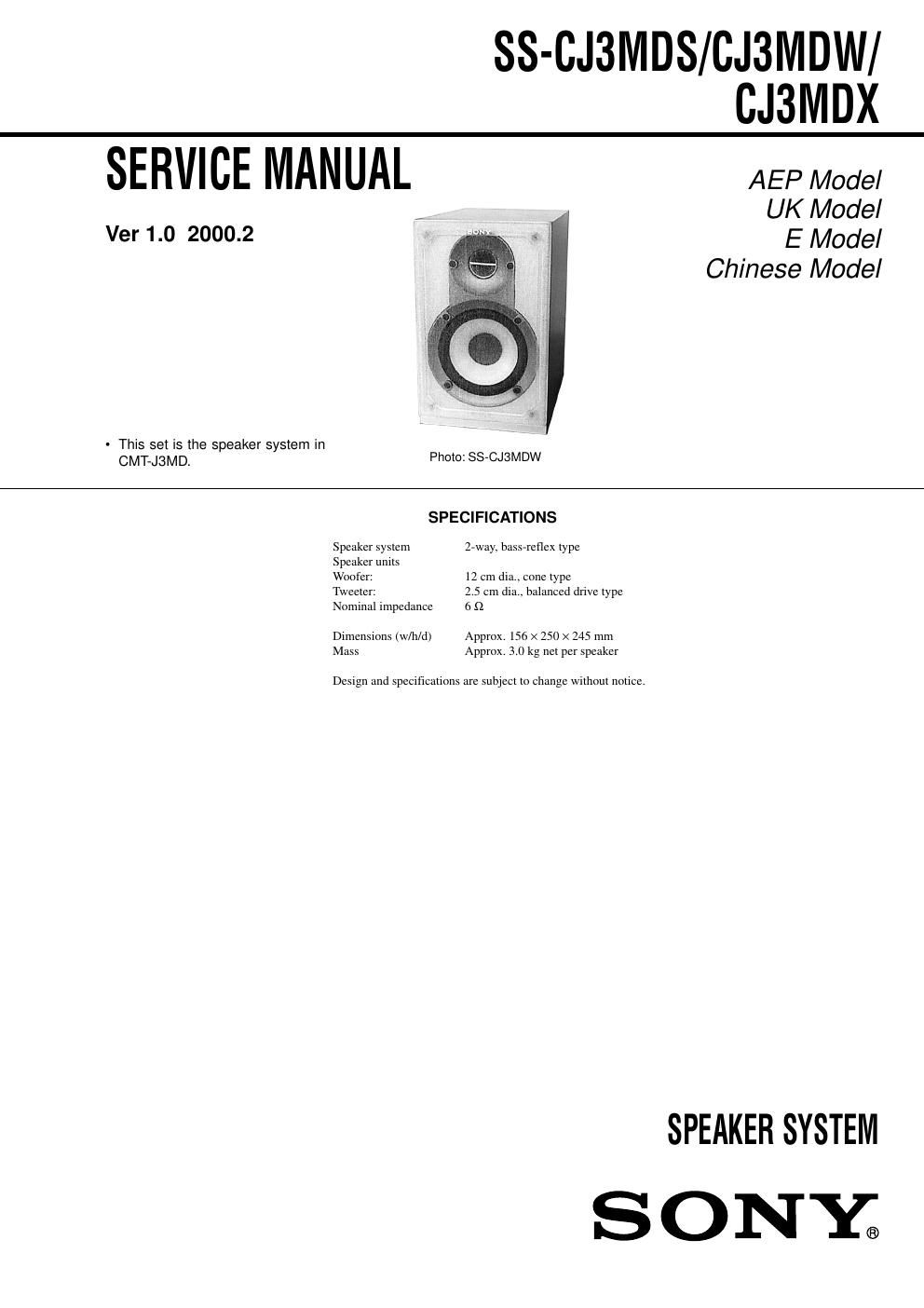 sony ss cj 3 mdw service manual