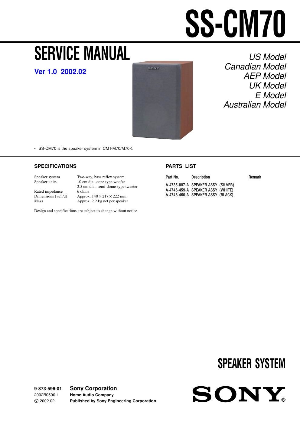 sony ss cm 70 service manual