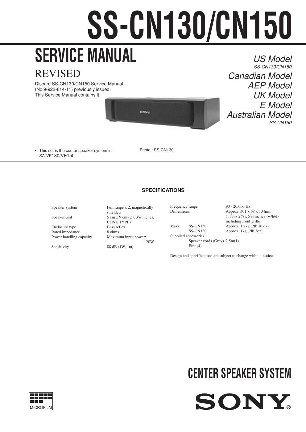 sony ss cn 150 service manual