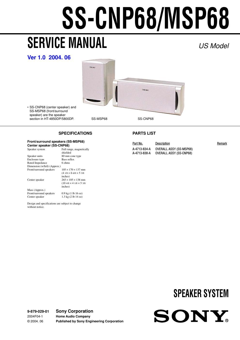 sony ss cnp 68 service manual