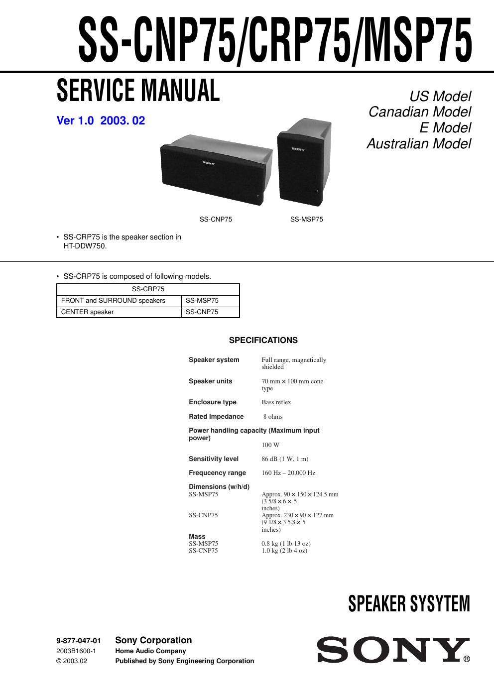 sony ss cnp 75 service manual