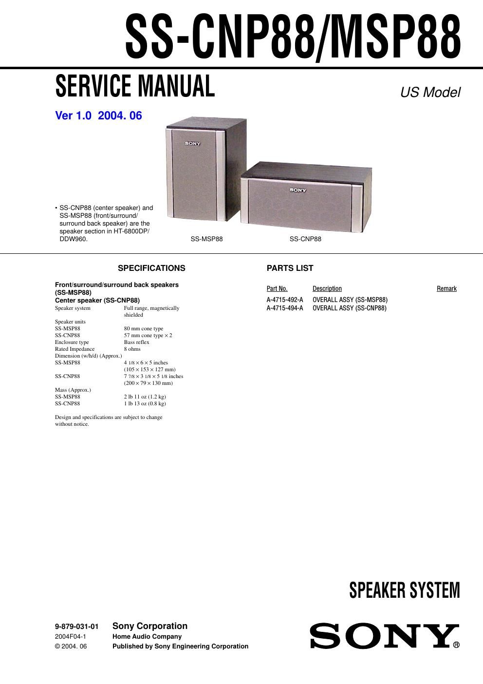 sony ss cnp 88 service manual