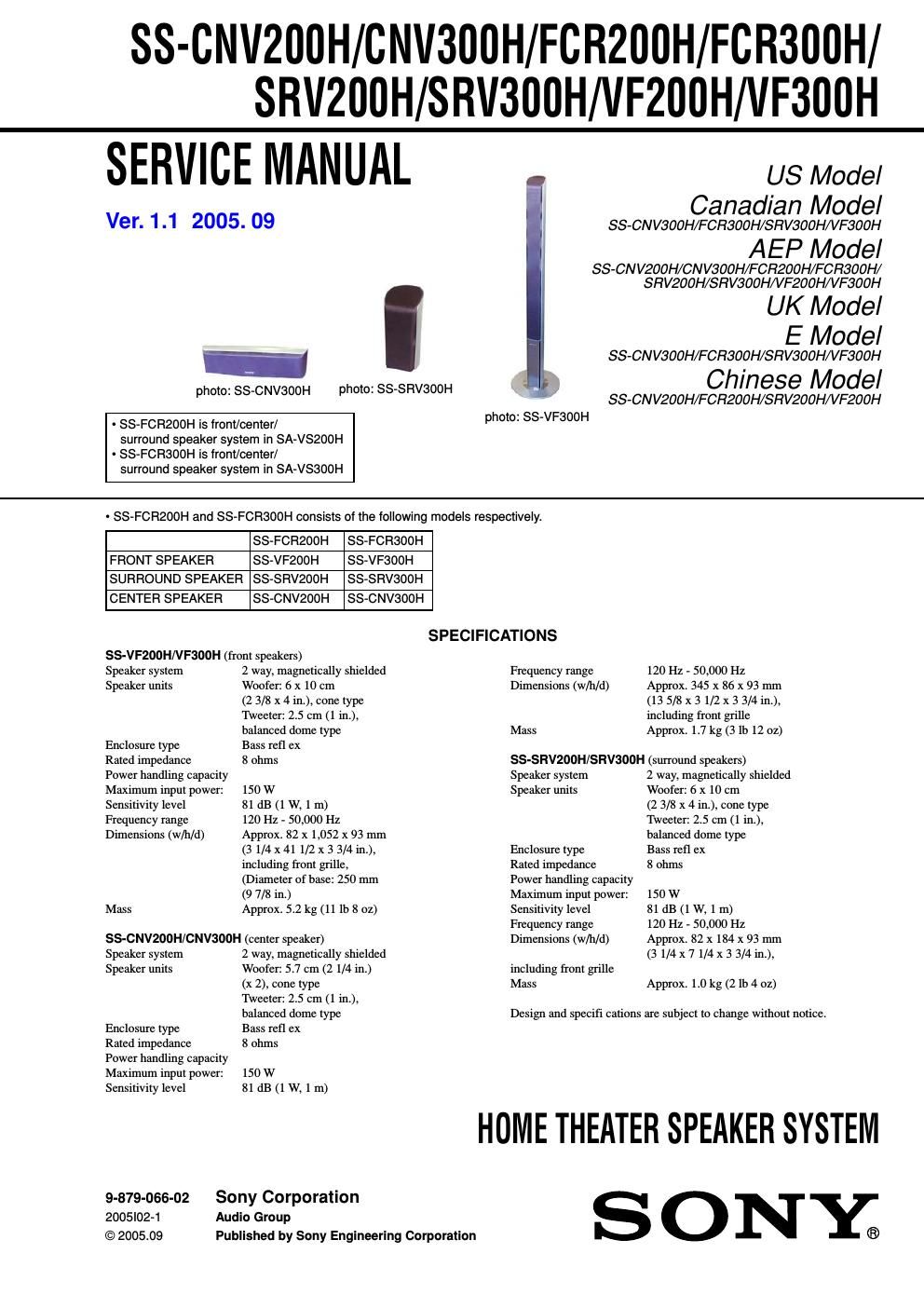 sony ss cnv 200 h service manual