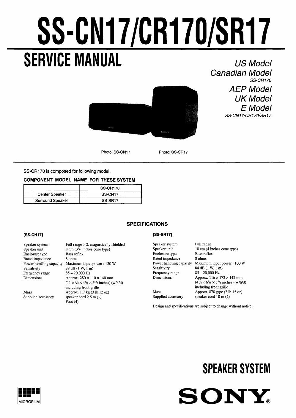 sony ss cr 170 service manual