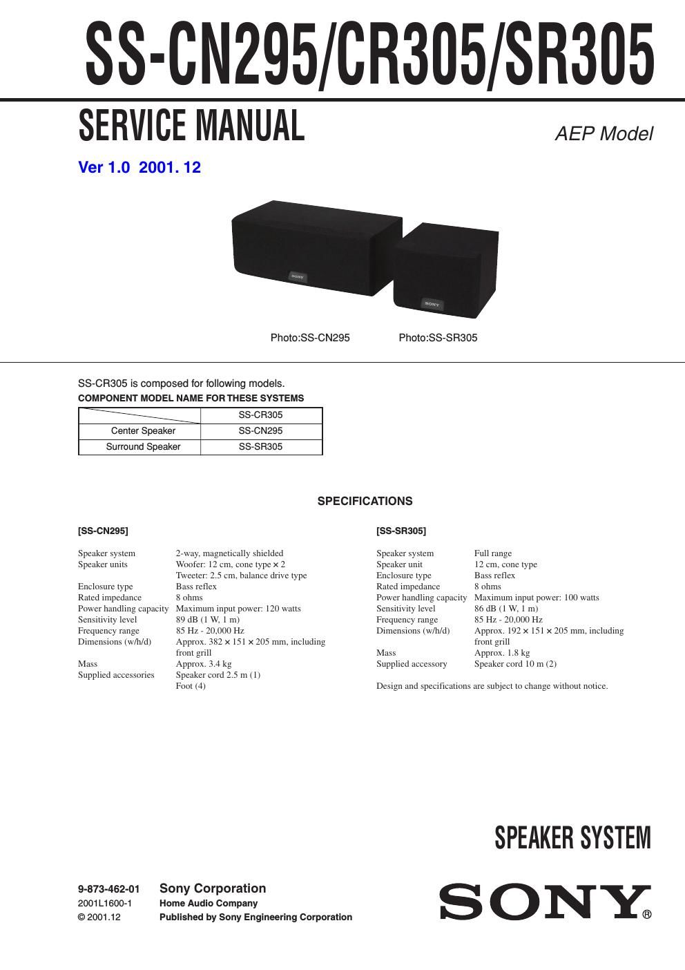 sony ss cr 305 service manual