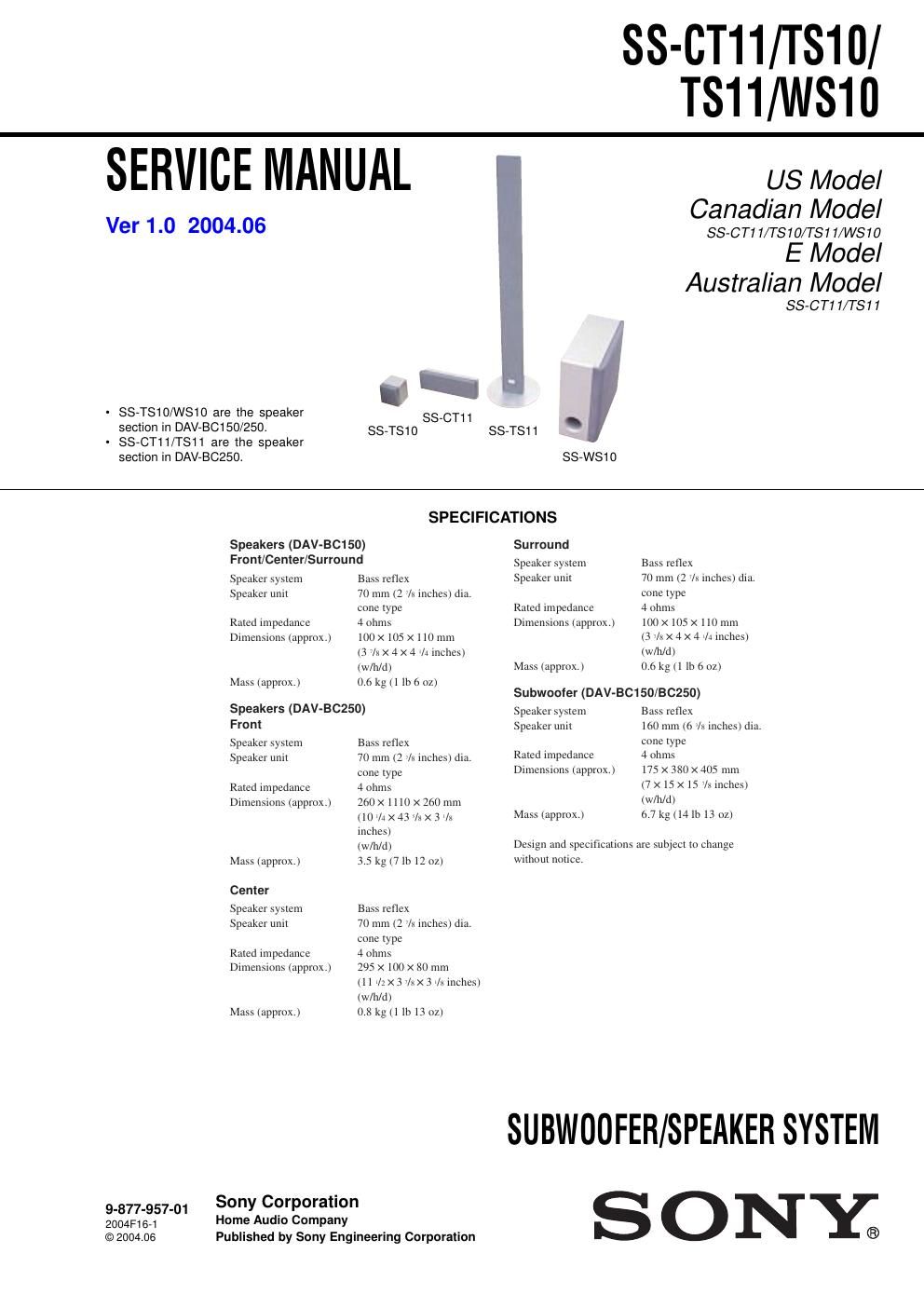 sony ss ct 11 service manual