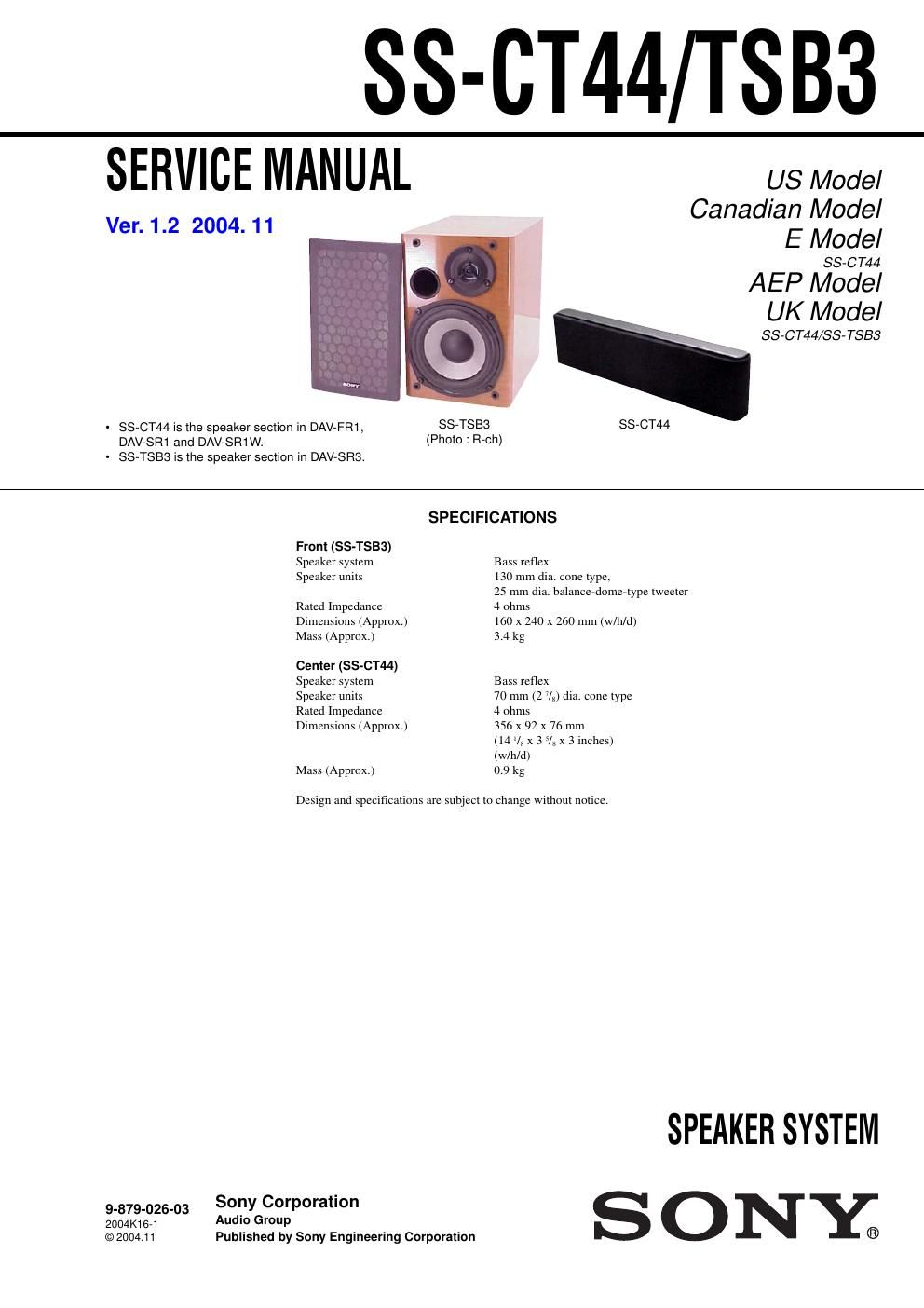 sony ss ct 44 service manual