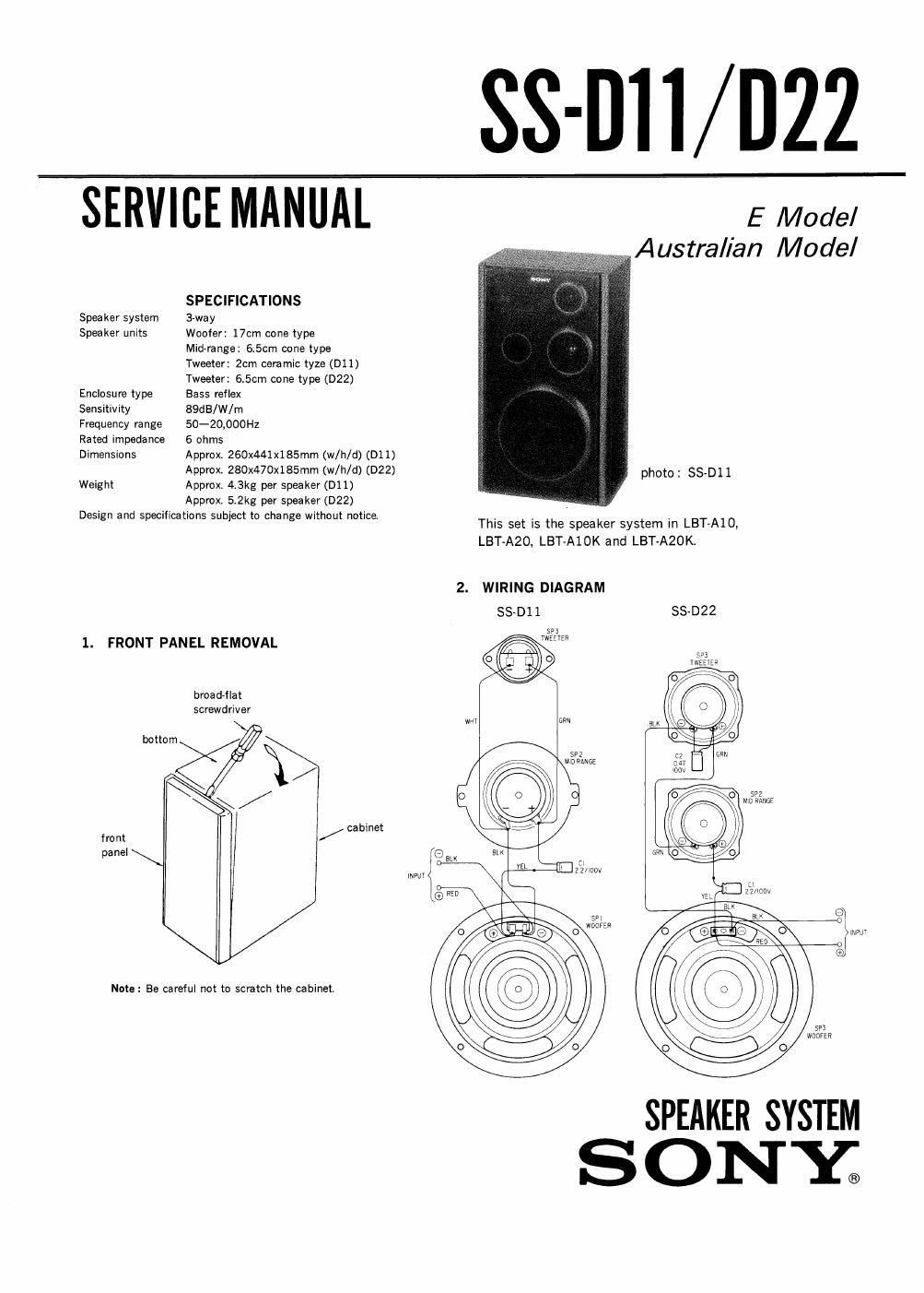 sony ss d 22 service manual