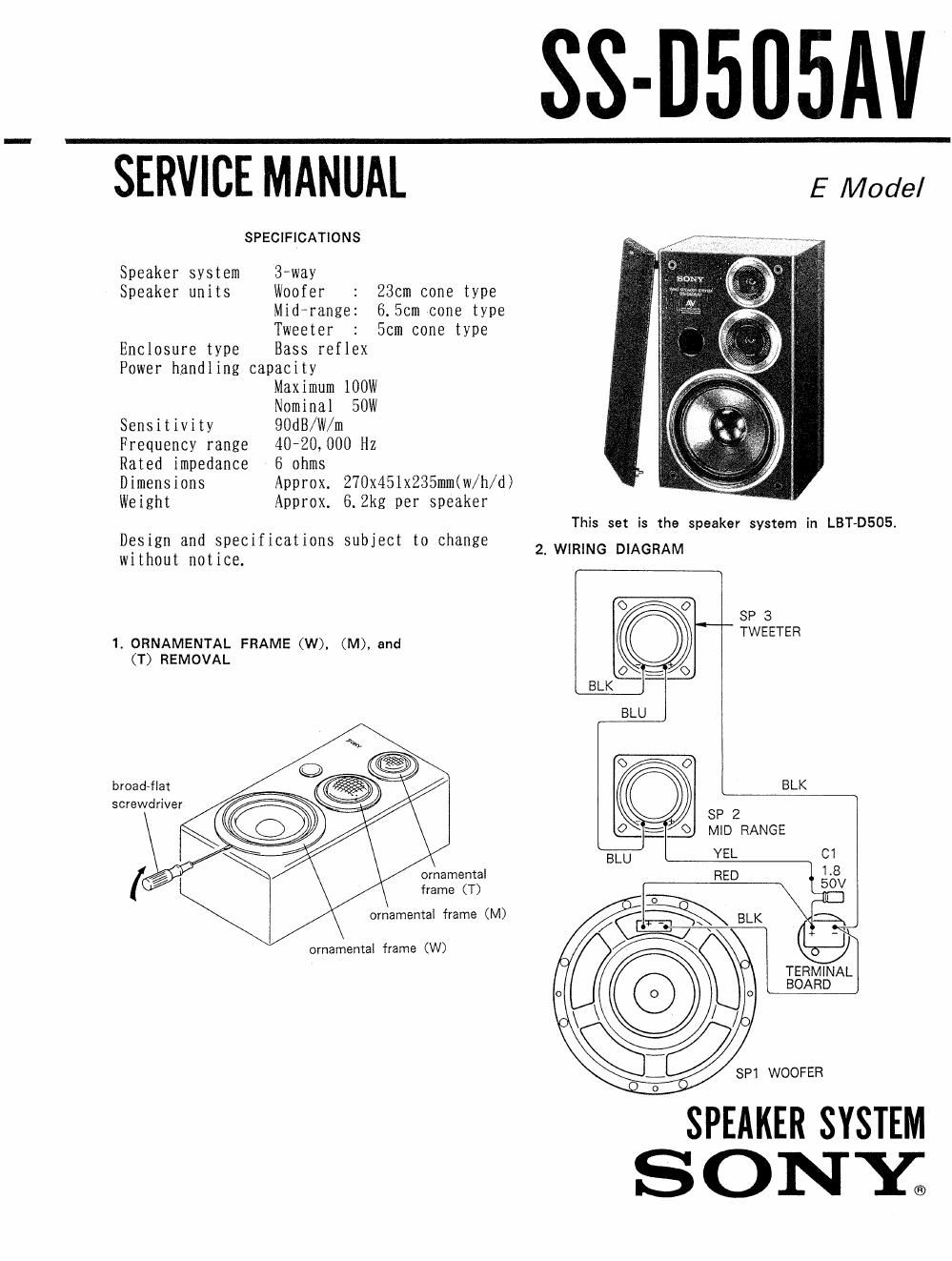 sony ss d 505 av service manual