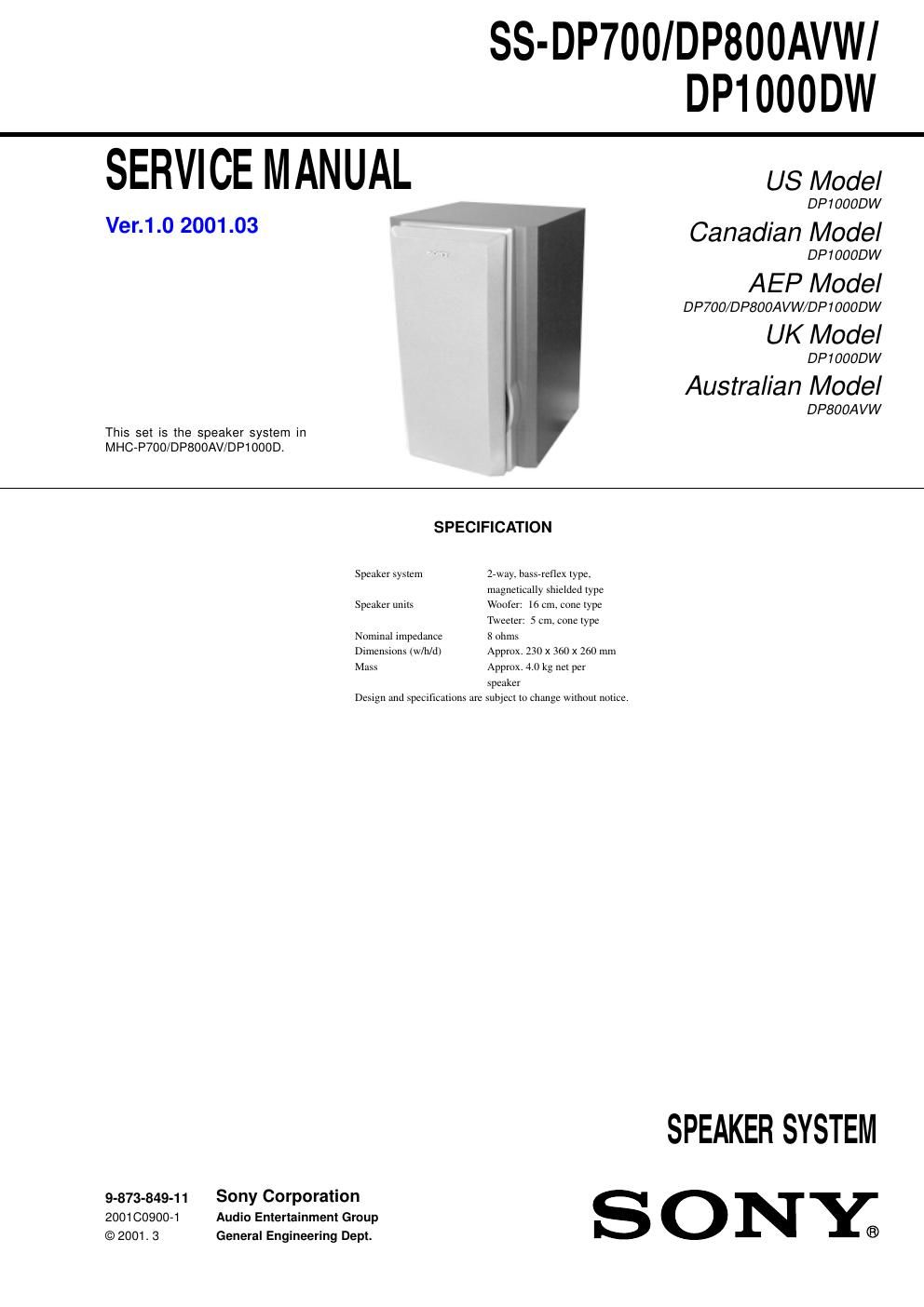 sony ss dp 700 service manual