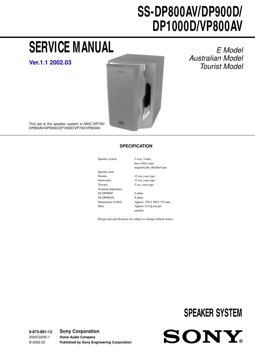 sony ss dp 800 service manual