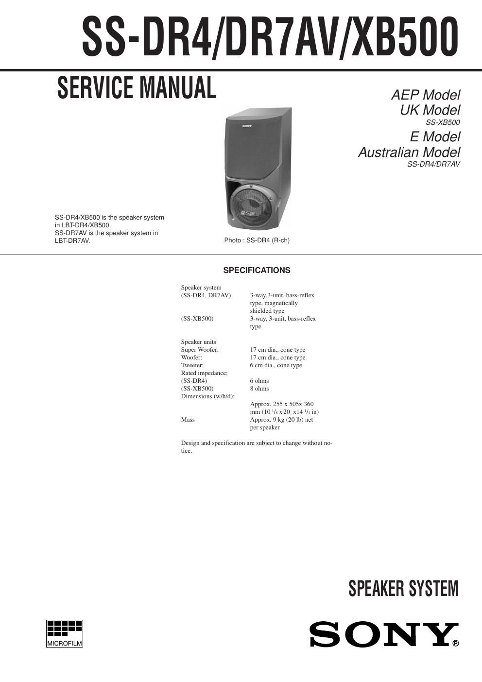 sony ss dr 4 service manual