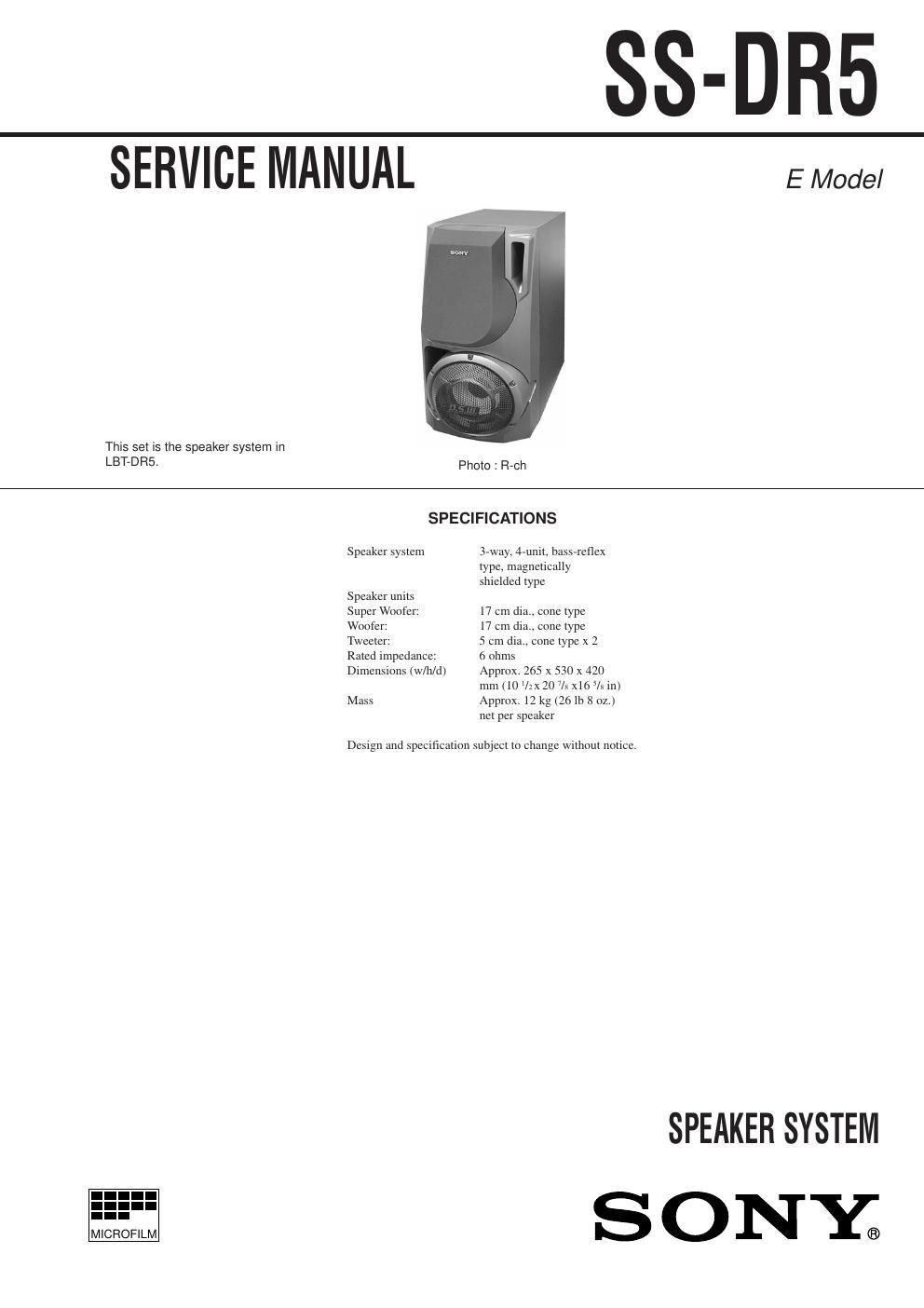 sony ss dr 5 service manual