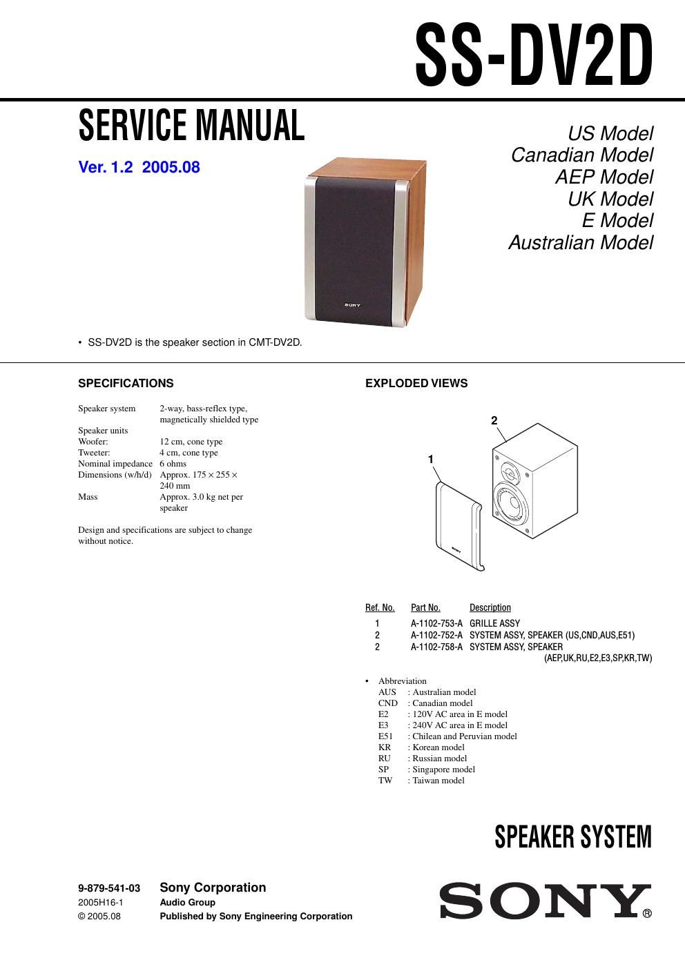 sony ss dv 2 d service manual