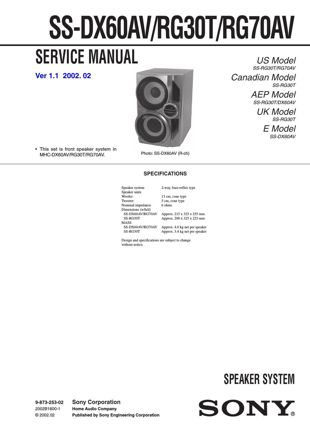 sony ss dx 60 av service manual