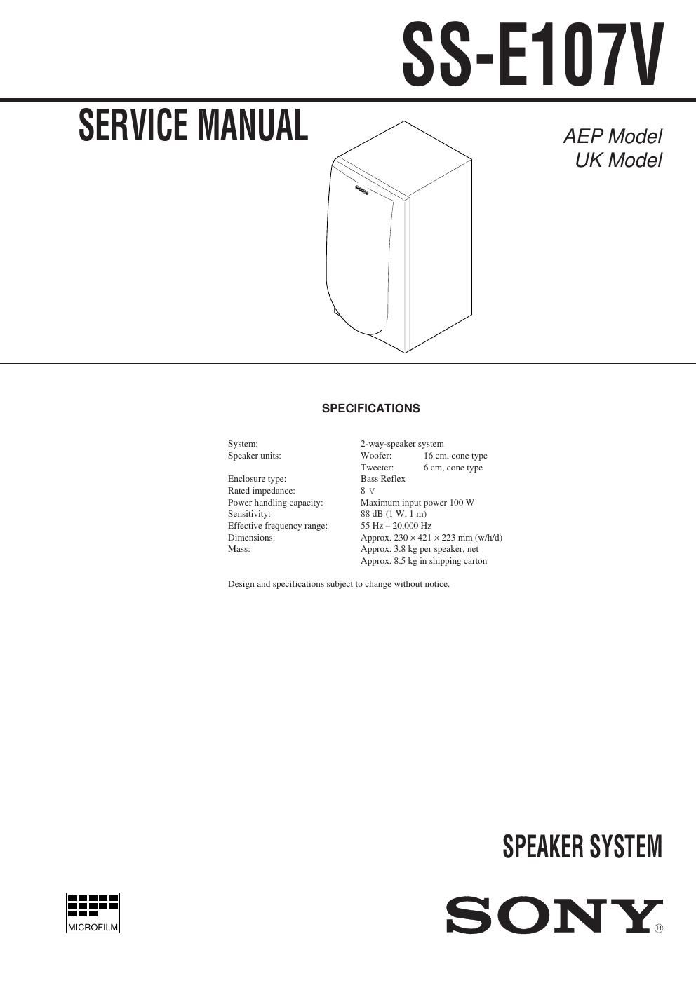 sony ss e 107 v service manual