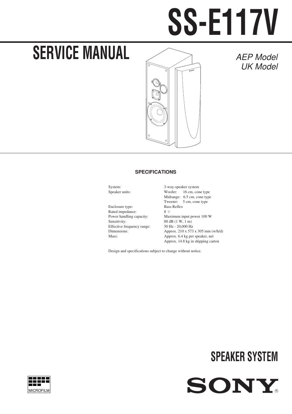 sony ss e 117 v service manual