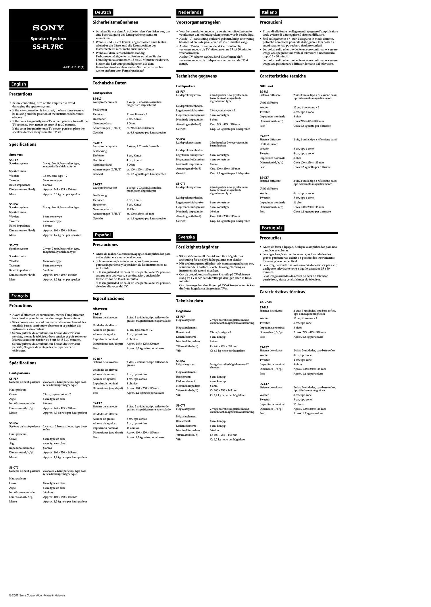 sony ss fl 7 owners manual