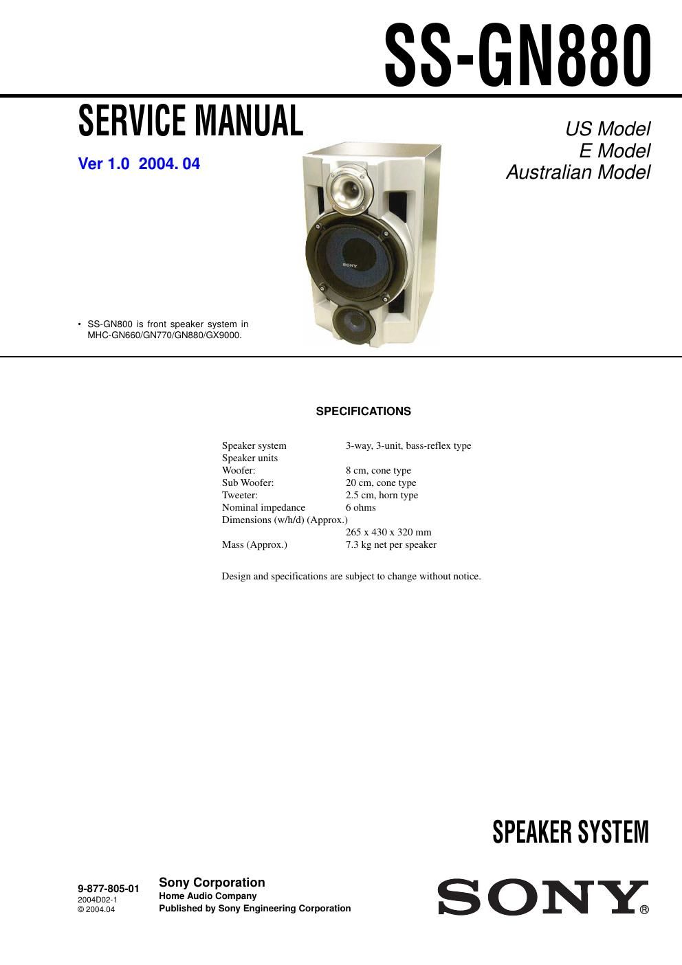 sony ss gn 880 service manual