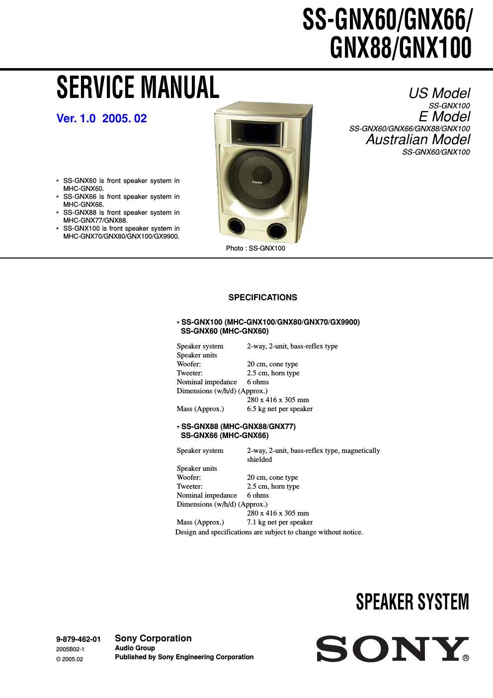 sony ss gnx 60 service manual