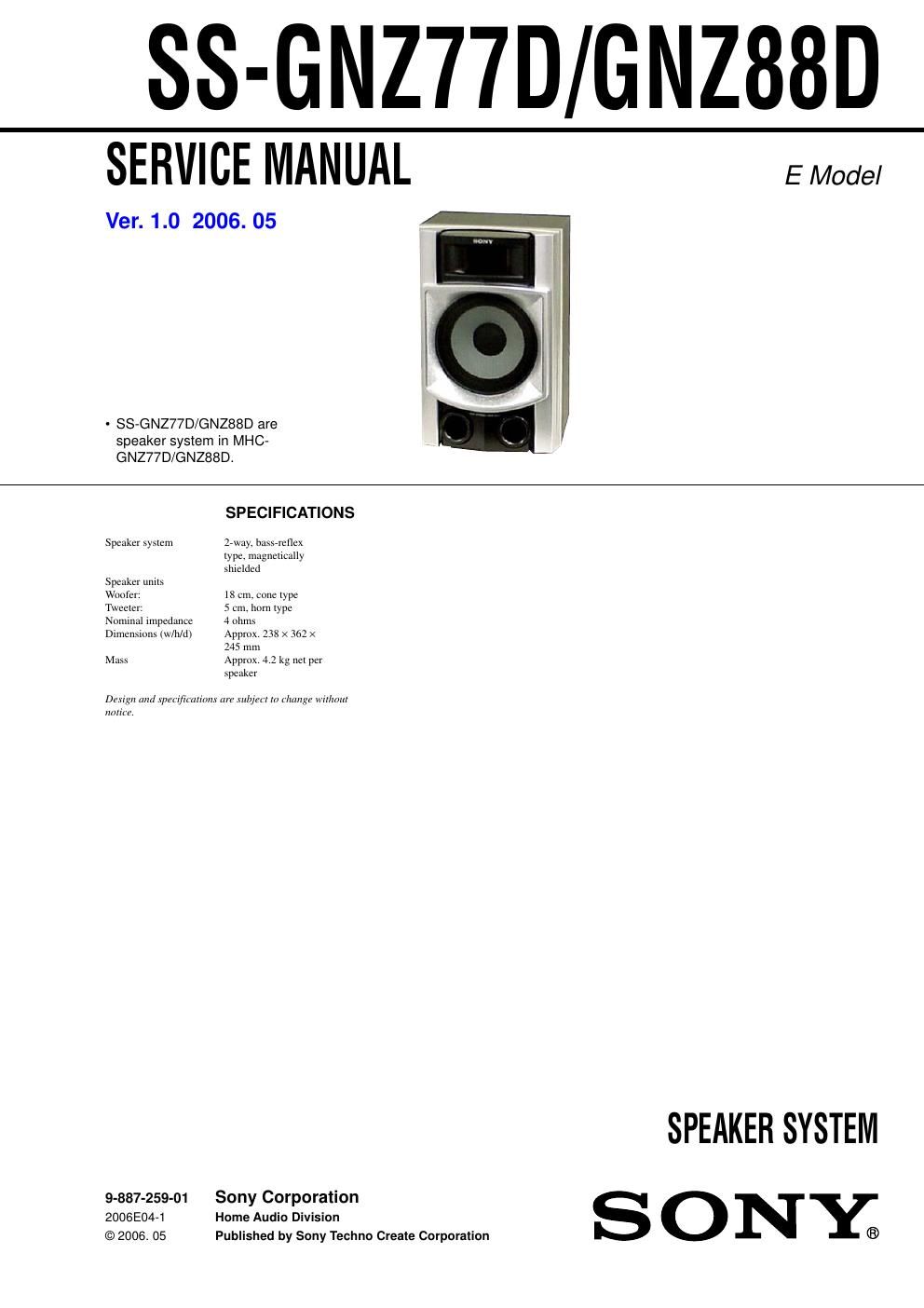 sony ss gnz 88 d service manual