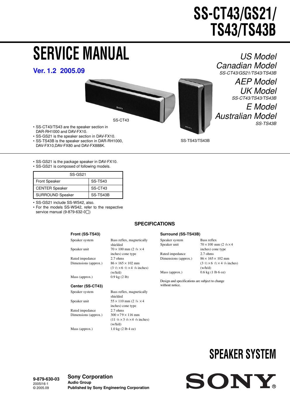 sony ss gs 21 service manual