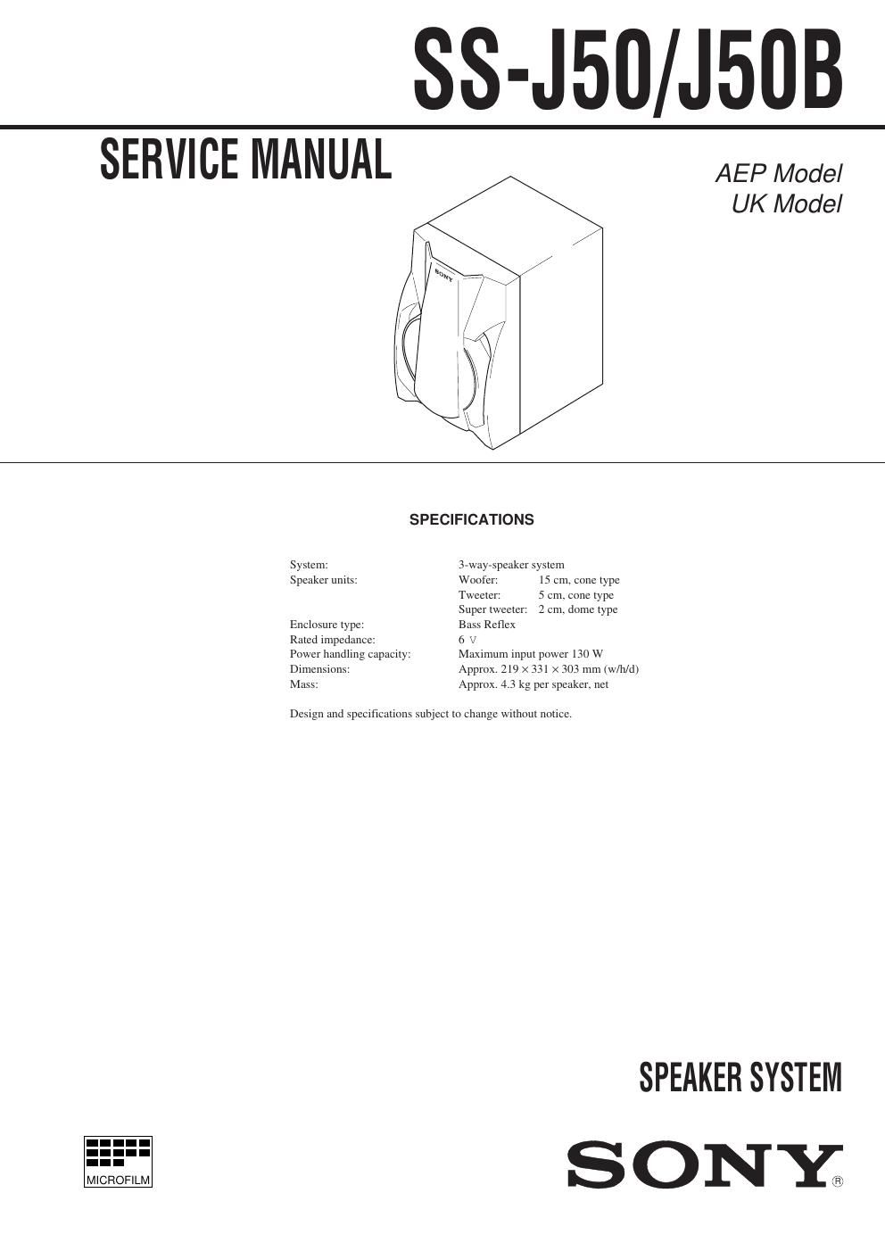 sony ss j 50 service manual