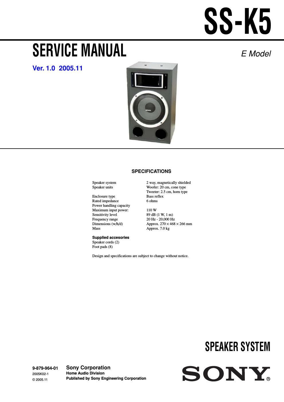 sony ss k 5 service manual