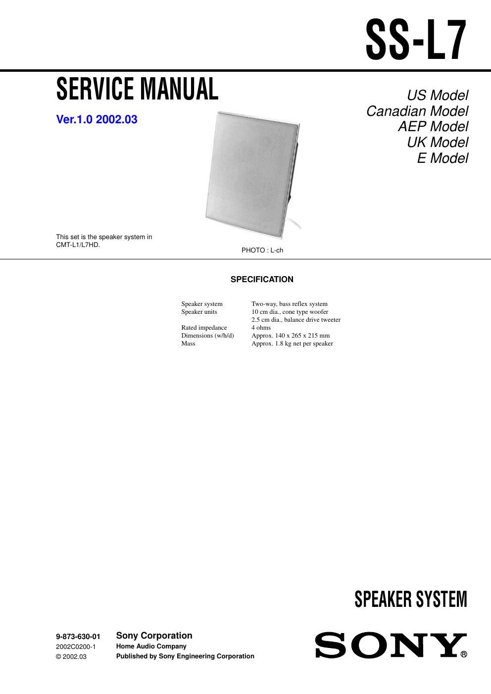 sony ss l 7 service manual